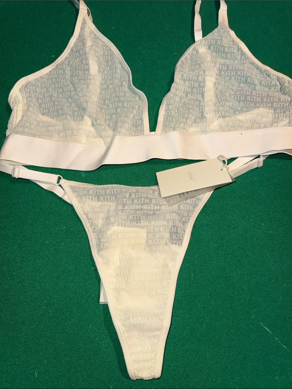 Kith White Sheer Logo Mesh Bralette & Thong Set